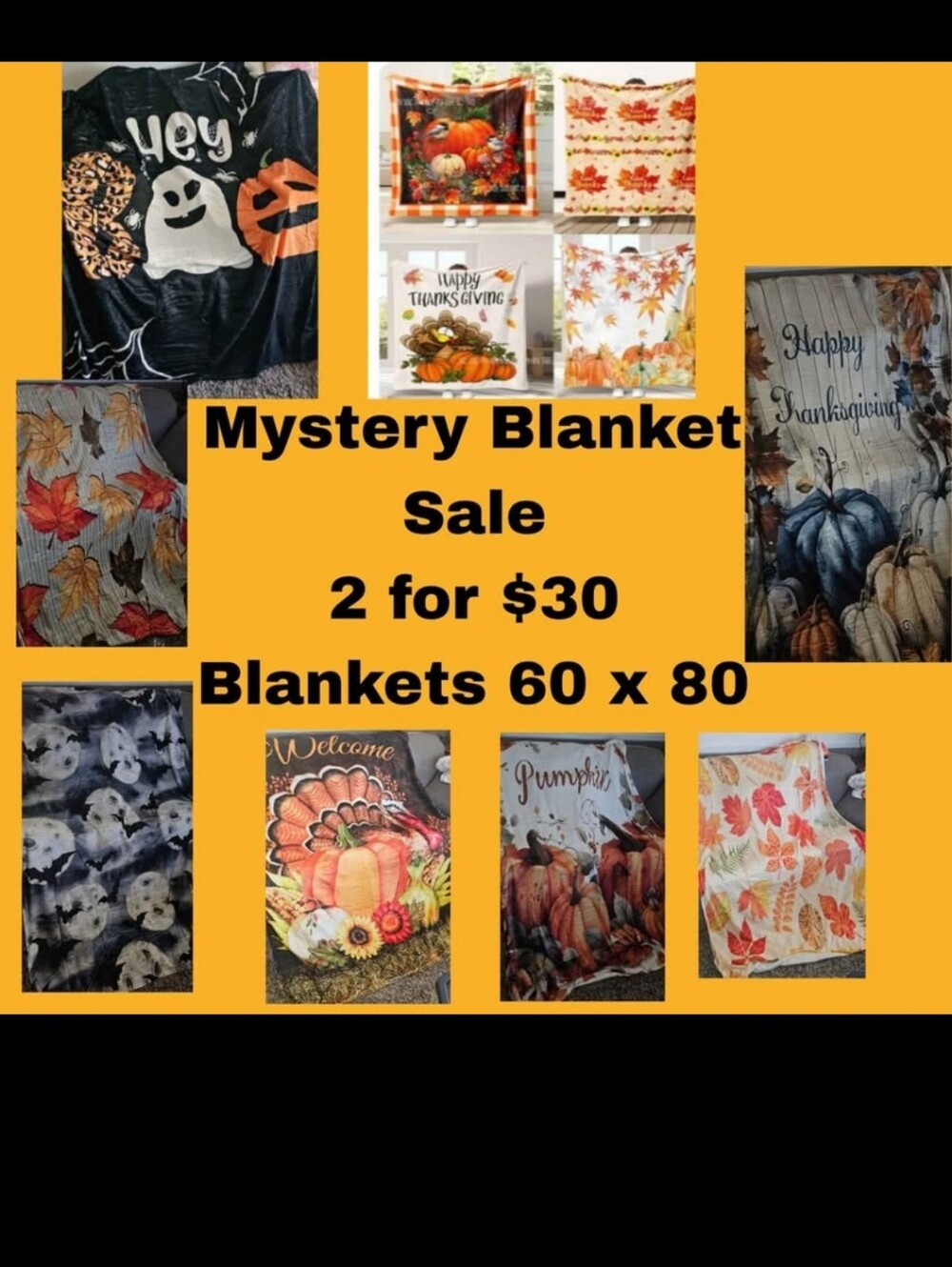 Mystery Blanket Sale. Fall/Halloween/Thanksgiving. 2 Blankets For $30